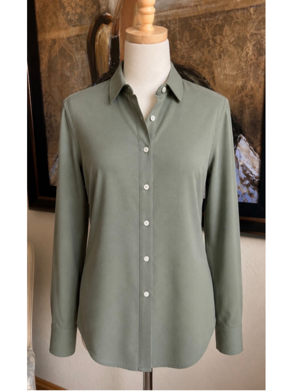 Haris Cotton 100% Linen Button Down Shirt Size M Green